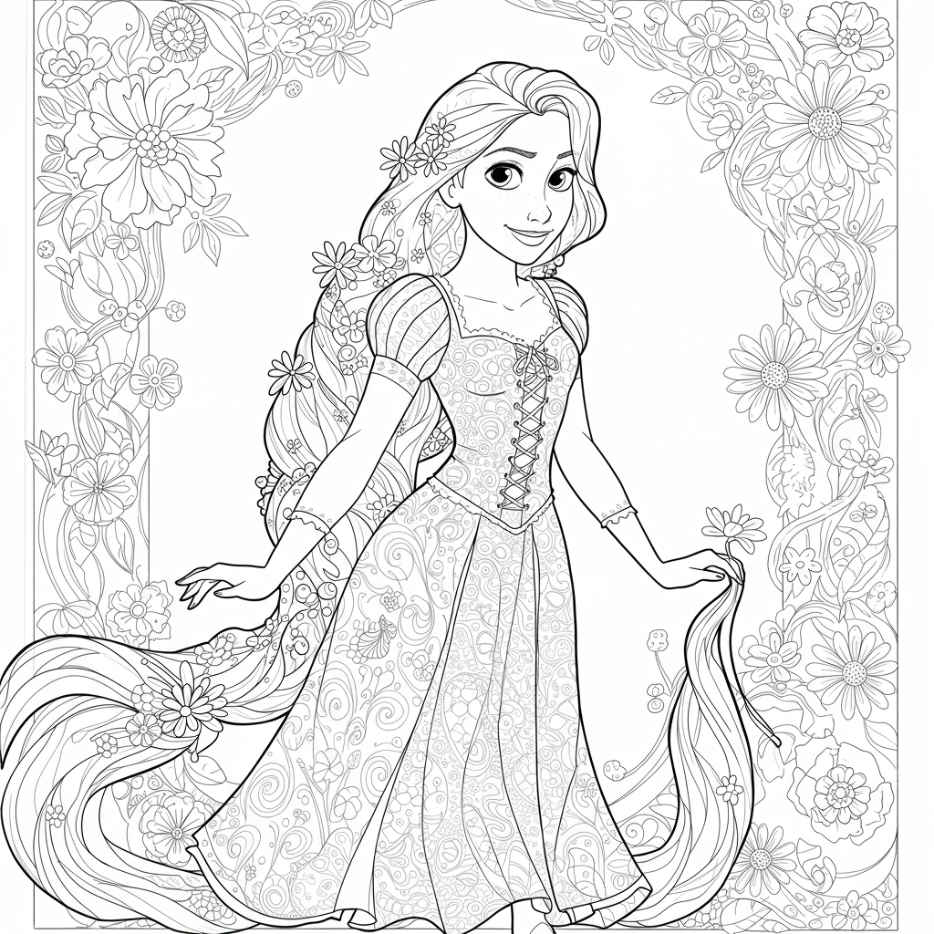princess rapunzel abstract coloring page