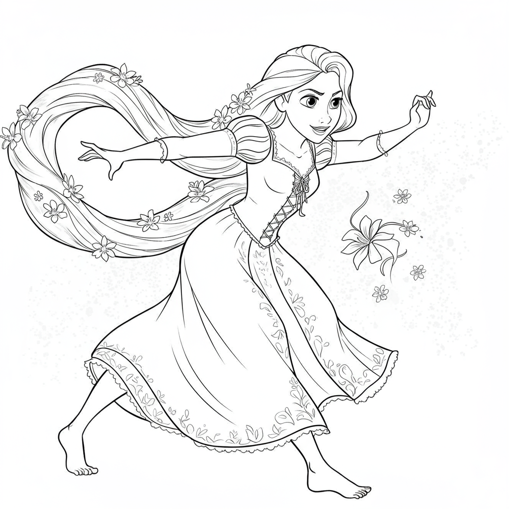 princess rapunzel action coloring page