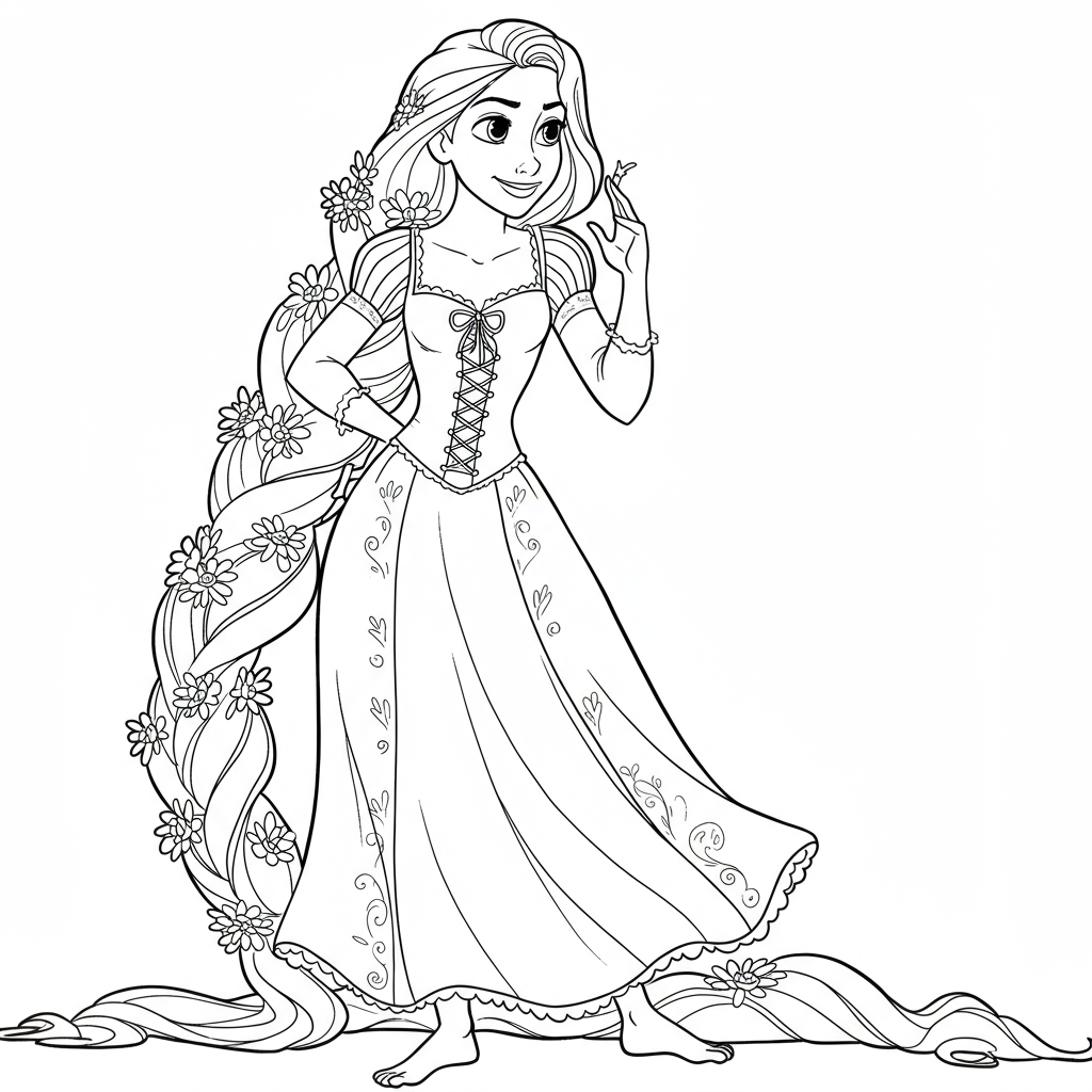 princess rapunzel cartoon coloring page