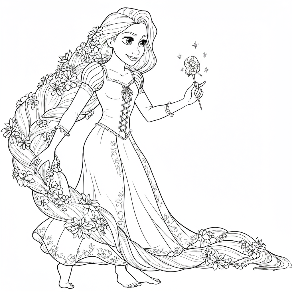 princess rapunzel detailed coloring page