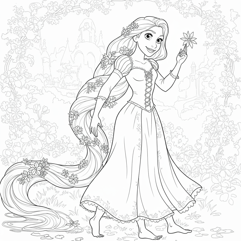 princess rapunzel easy coloring page