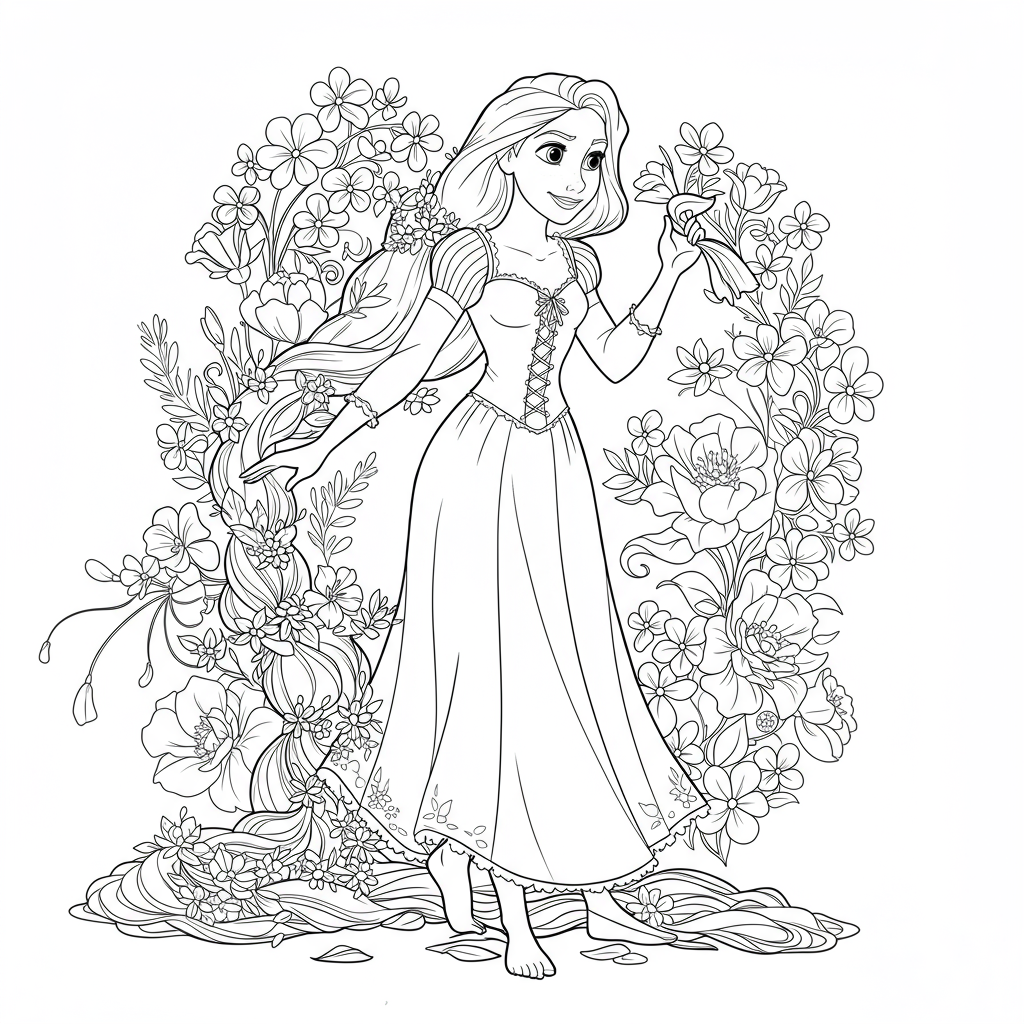princess rapunzel flowers coloring page
