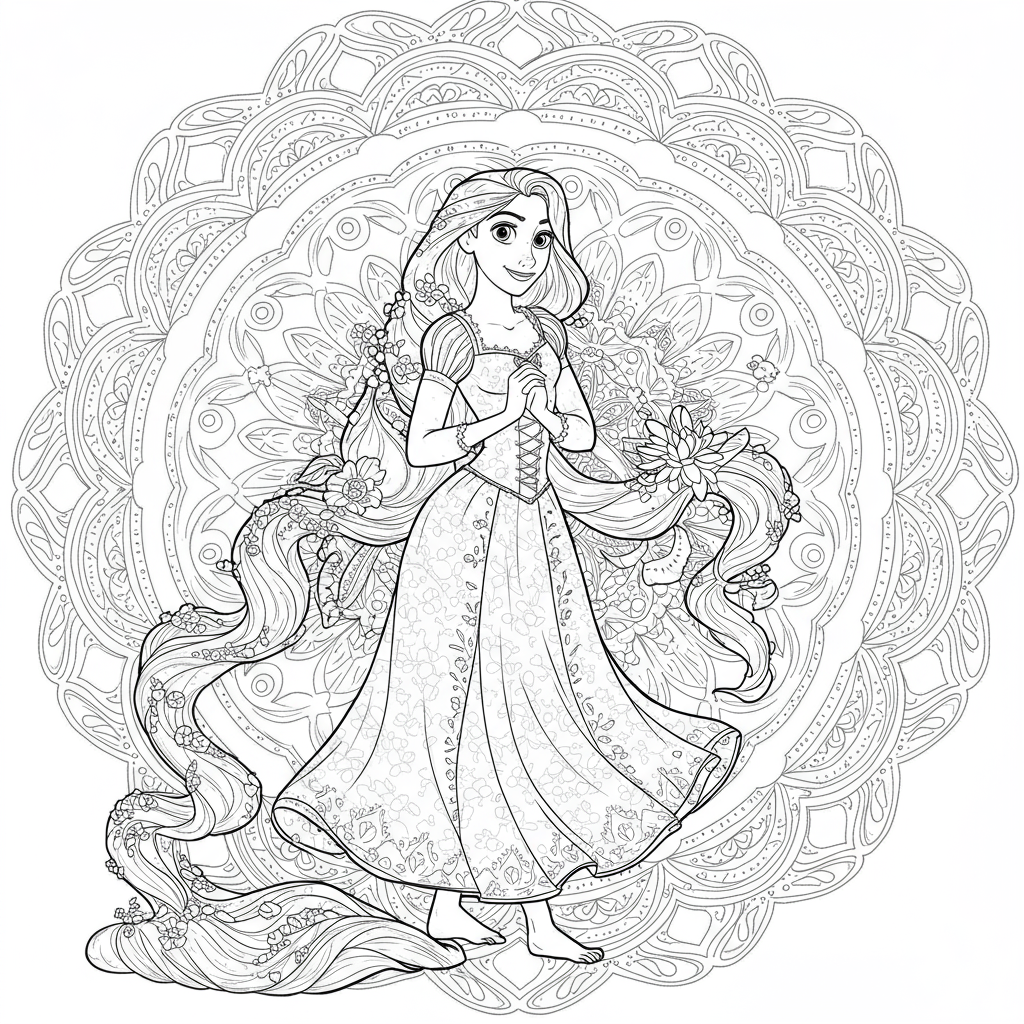 princess rapunzel mandala coloring page