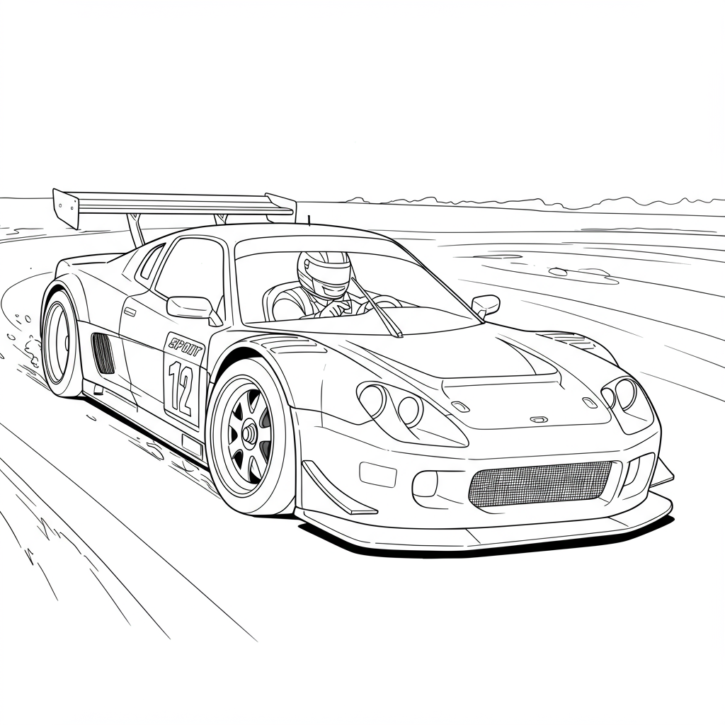 race car action coloring page