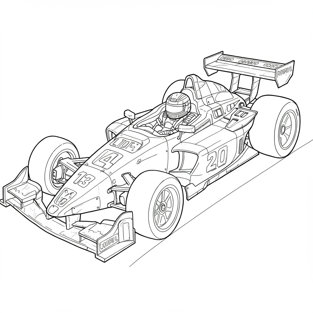 race car detailed coloring page