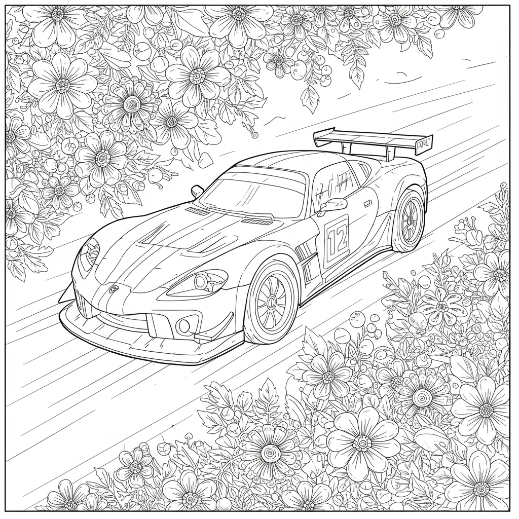 race car flowers coloring page