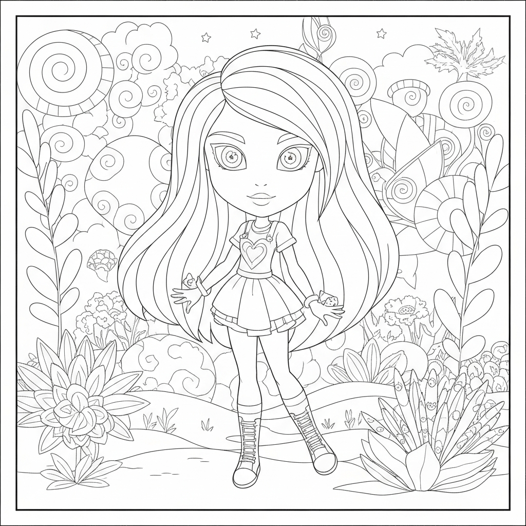 página para colorir de flores de rainbow high