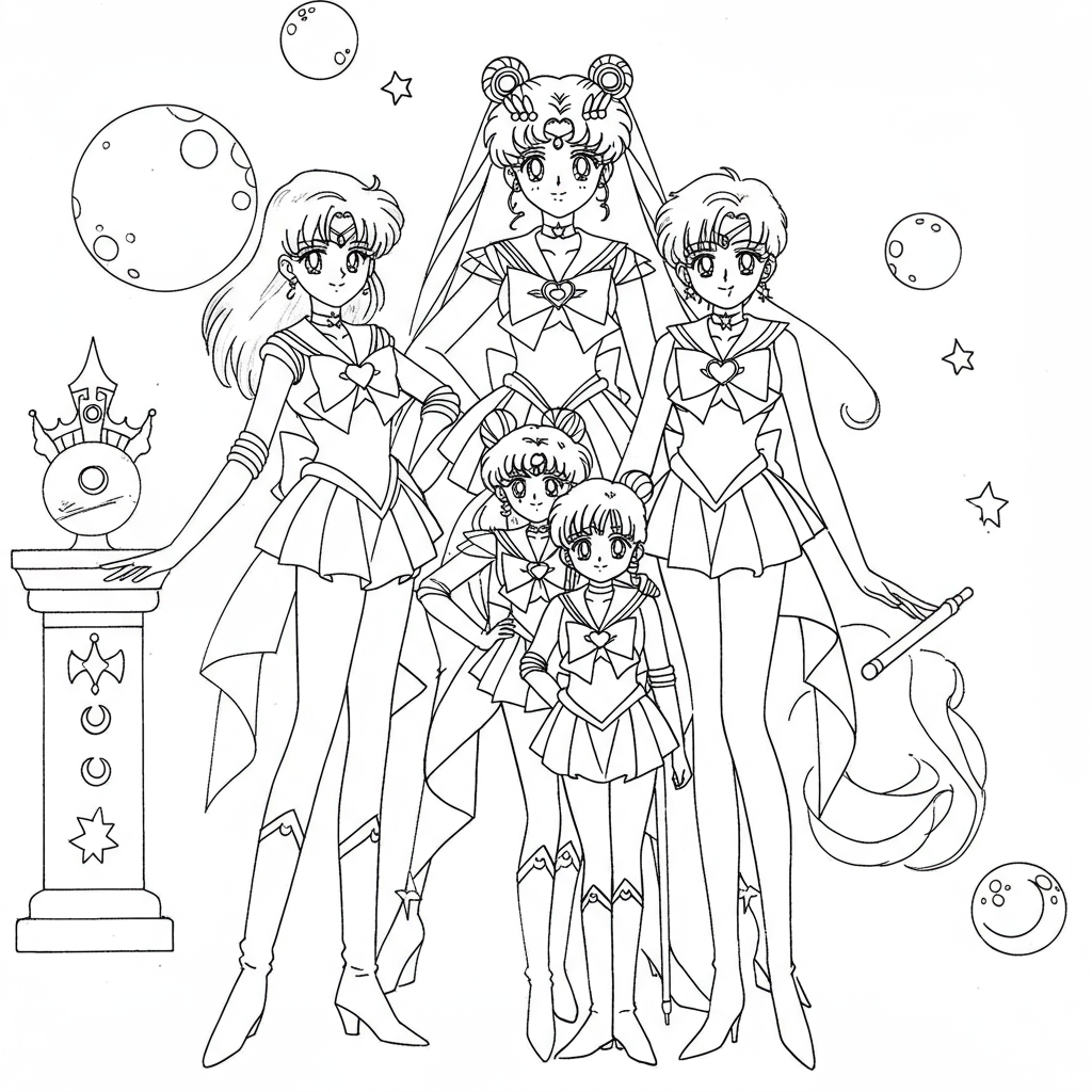 página para colorir de família da sailor moon