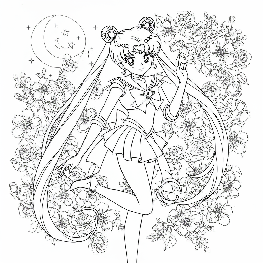 página para colorir de flores da sailor moon