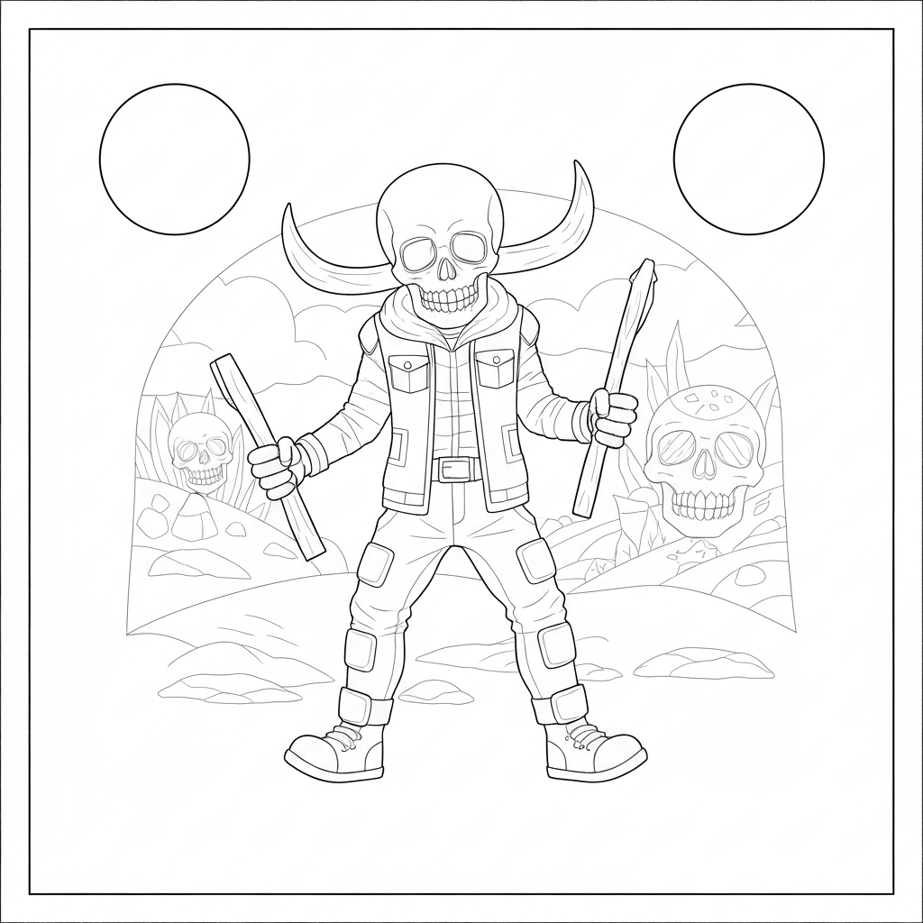 skull action coloring page
