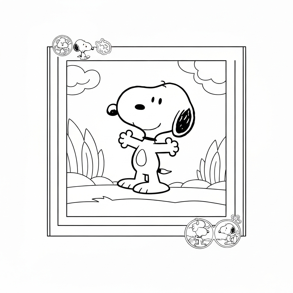 snoopy action coloring page