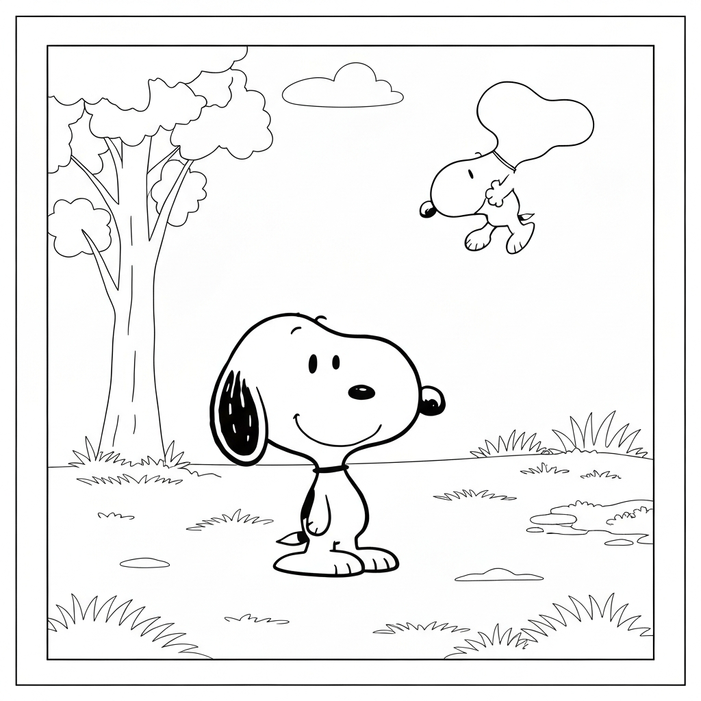 snoopy detailed coloring page