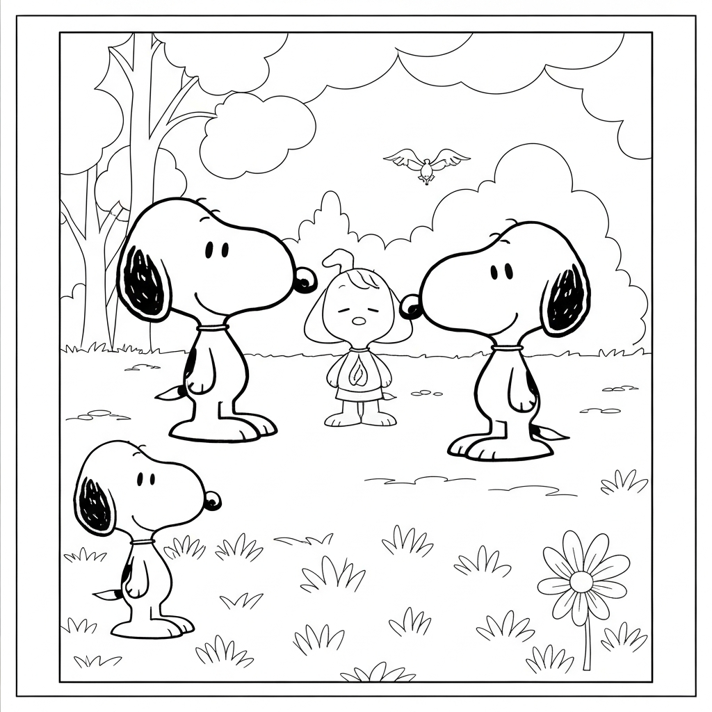 snoopy family coloring page