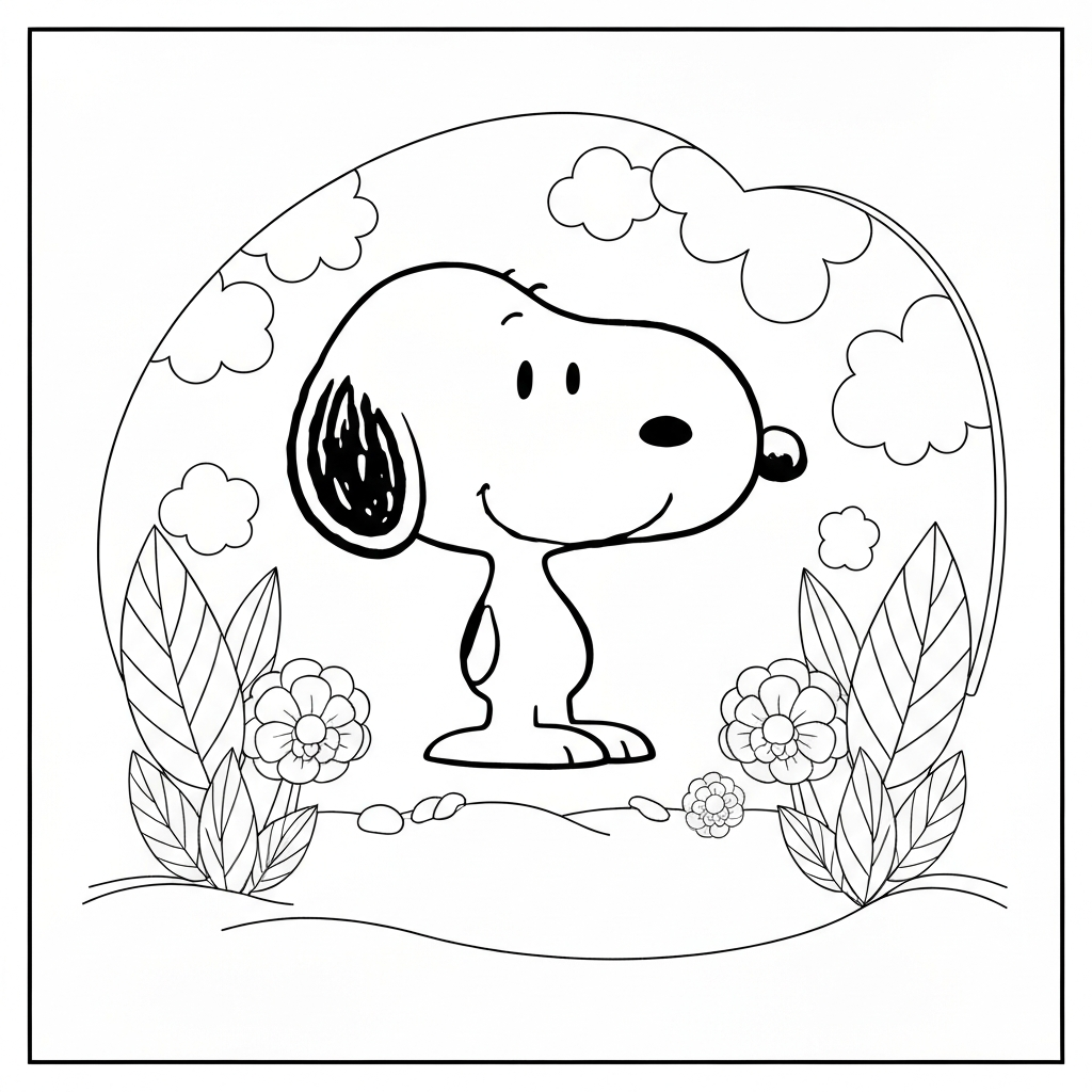 snoopy flowers coloring page