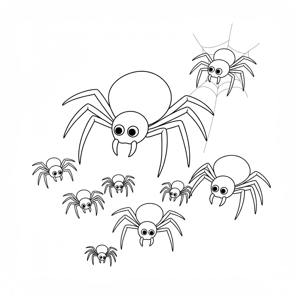 dibujo para colorear de familia de arañas