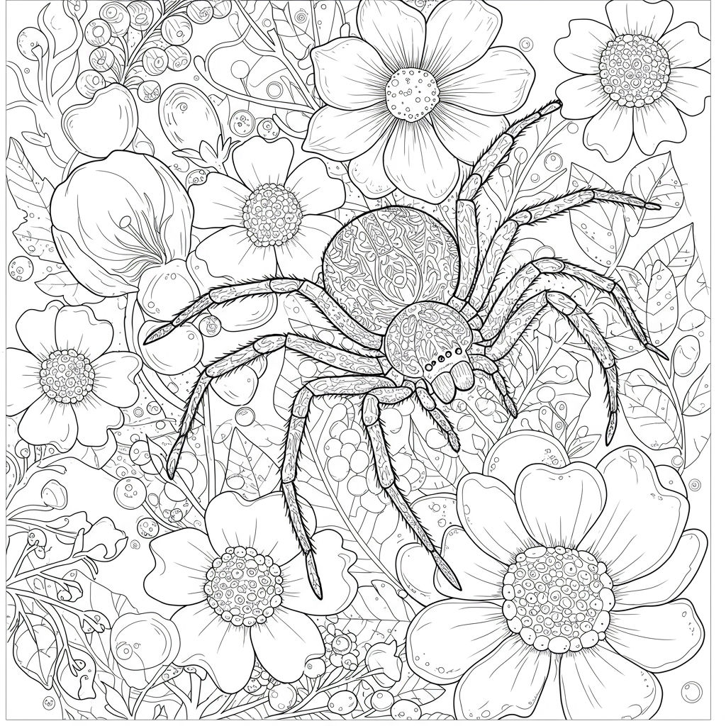 dibujo para colorear de araña con flores