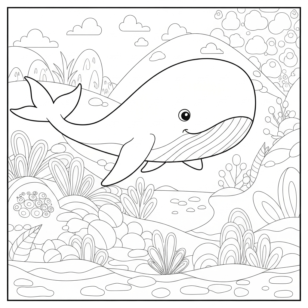 whale abstract coloring page