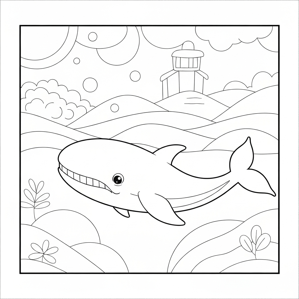 whale action coloring page