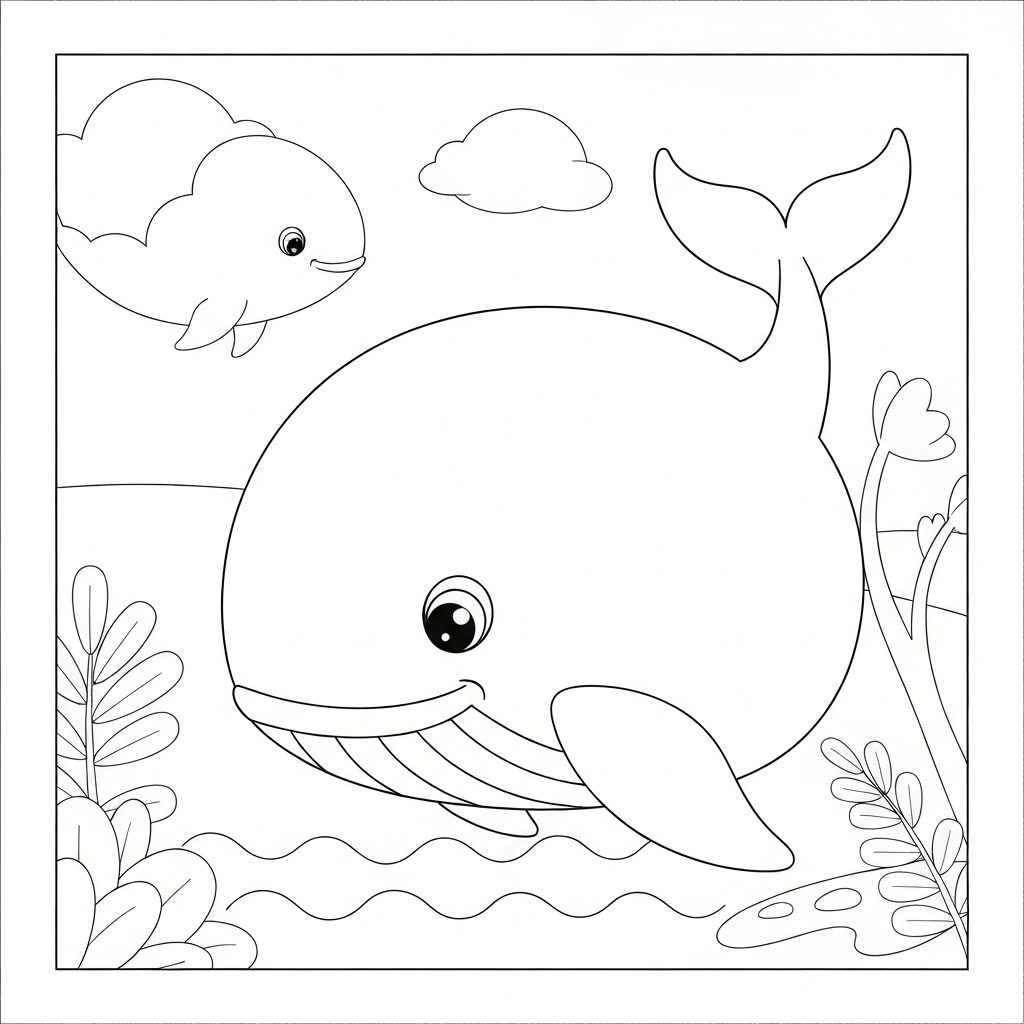 whale cute coloring page
