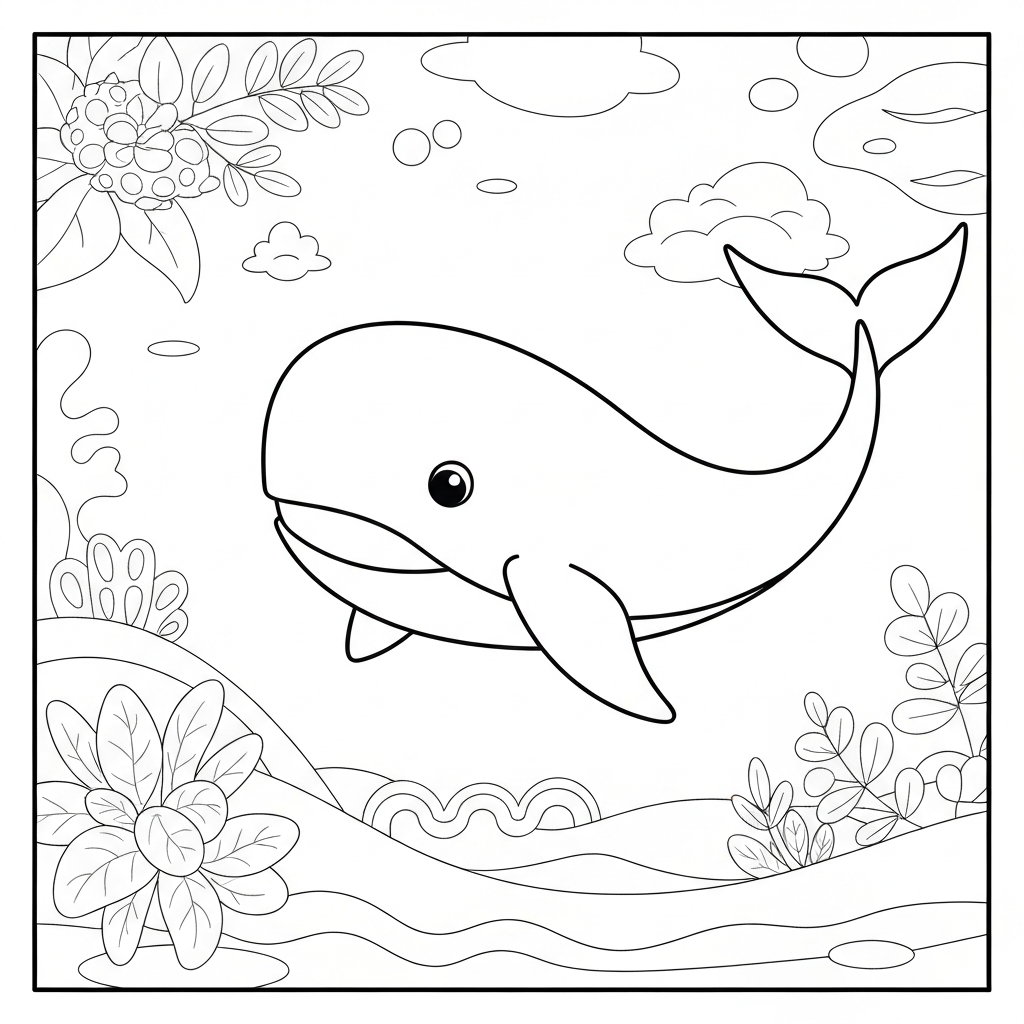 whale easy coloring page