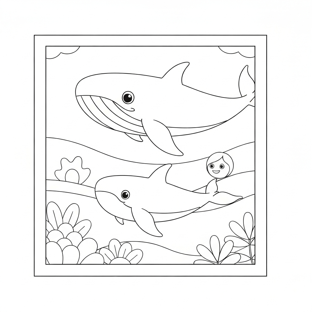 whale family coloring page