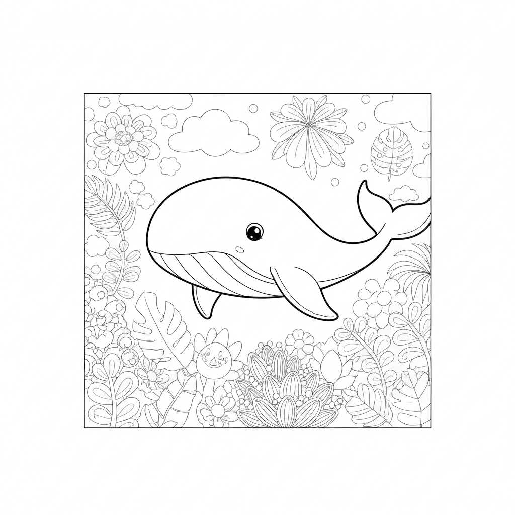 whale flowers coloring page