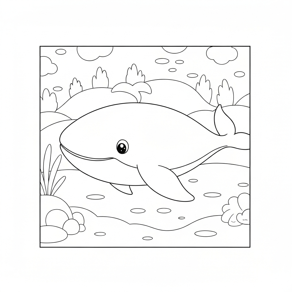 whale simple coloring page