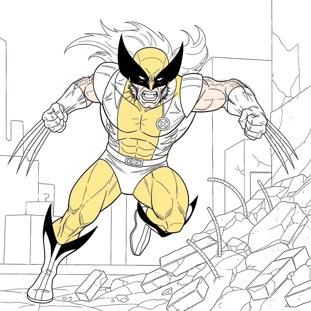 wolverine action coloring page