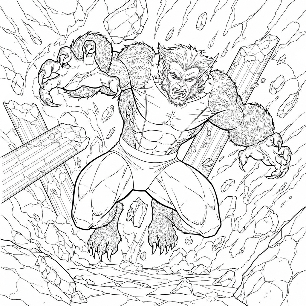 x-men beast action coloring page