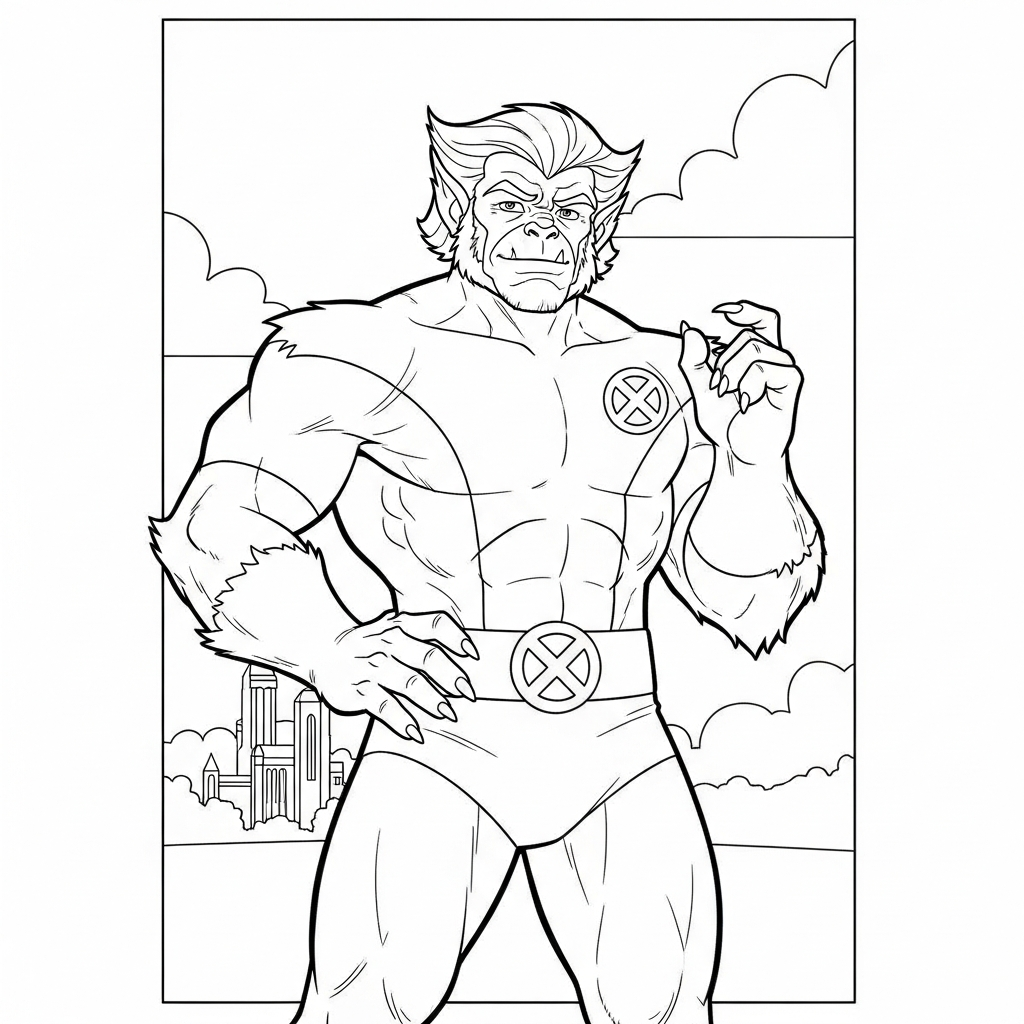 x-men beast detailed coloring page