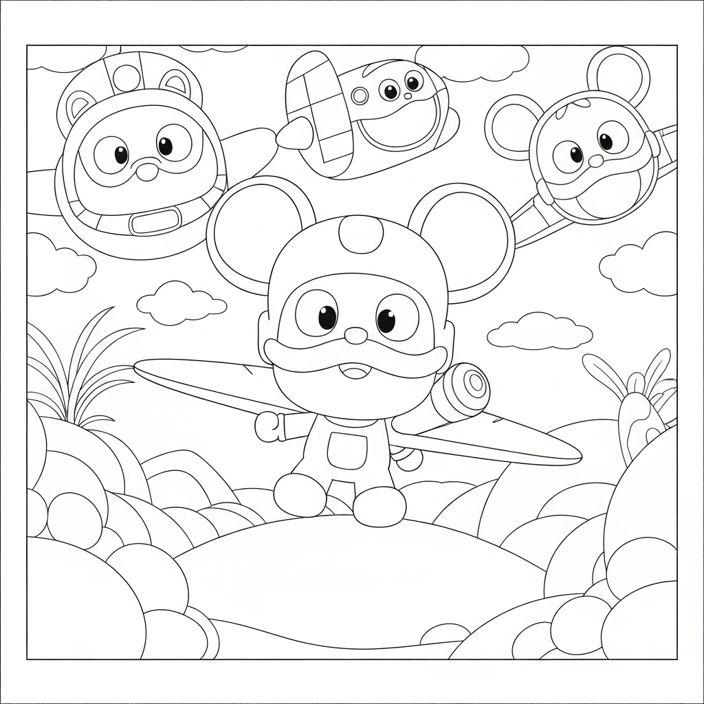 pagina da colorare astratta abc mouse pocoyo aereo