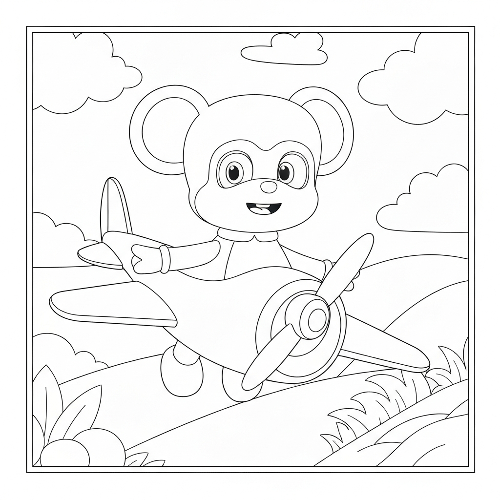 pagina da colorare azione abc mouse pocoyo aereo