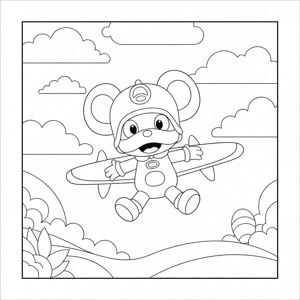 pagina da colorare cartone animato abc mouse pocoyo aereo