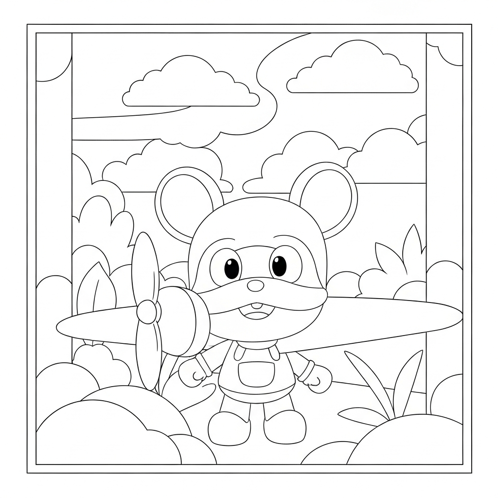 pagina da colorare decorativa abc mouse pocoyo aereo