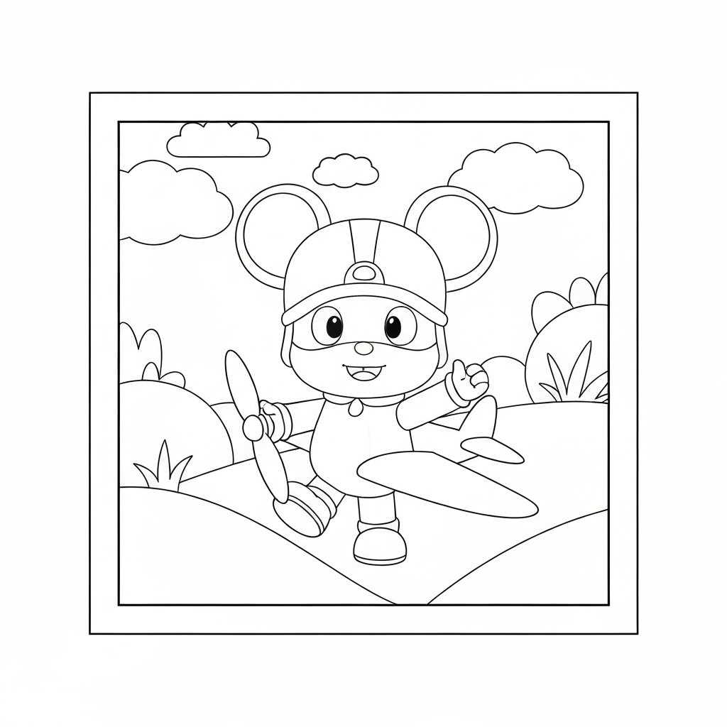 pagina da colorare educativa abc mouse pocoyo aereo