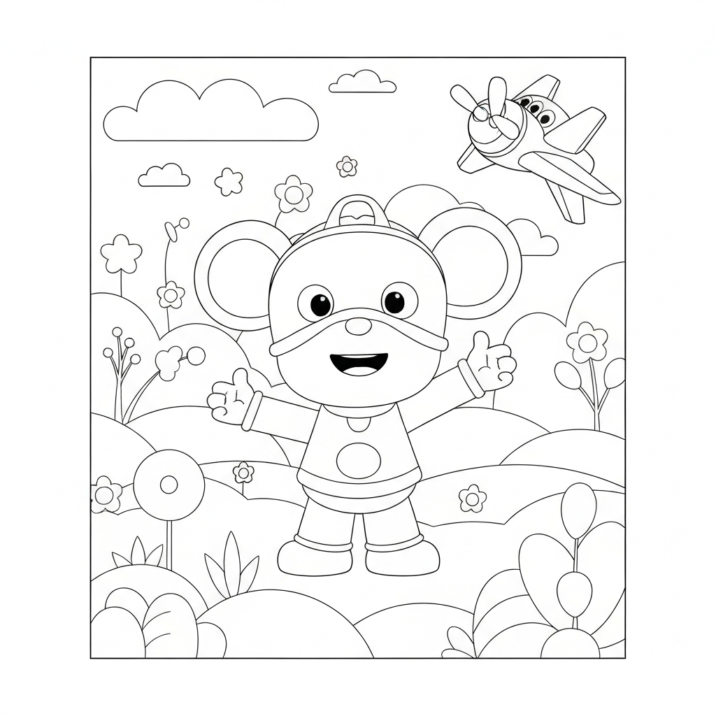 pagina da colorare fiori abc mouse pocoyo aereo