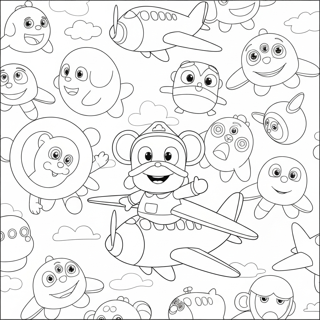 pagina da colorare motivo abc mouse pocoyo aereo