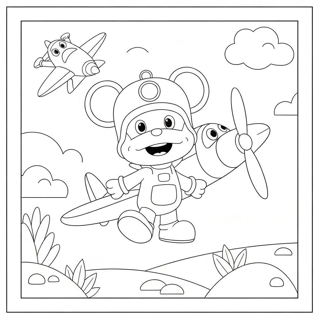 pagina da colorare ritratto abc mouse pocoyo aereo