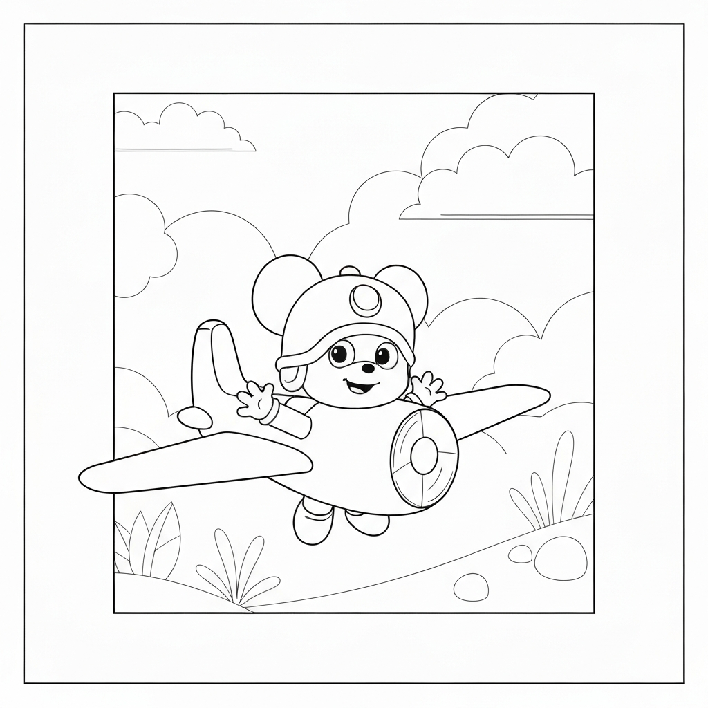 pagina da colorare semplice abc mouse pocoyo aereo