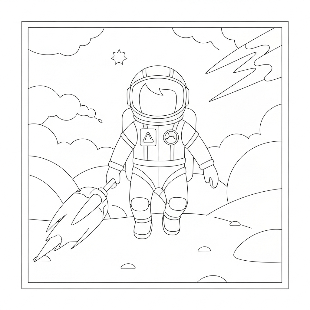 pagina da colorare azione astronauta