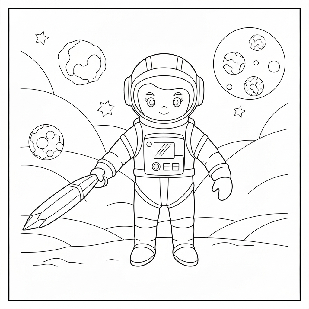 pagina da colorare decorativa astronauta