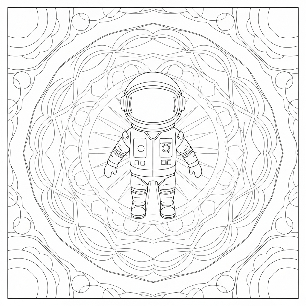 pagina da colorare mandala astronauta