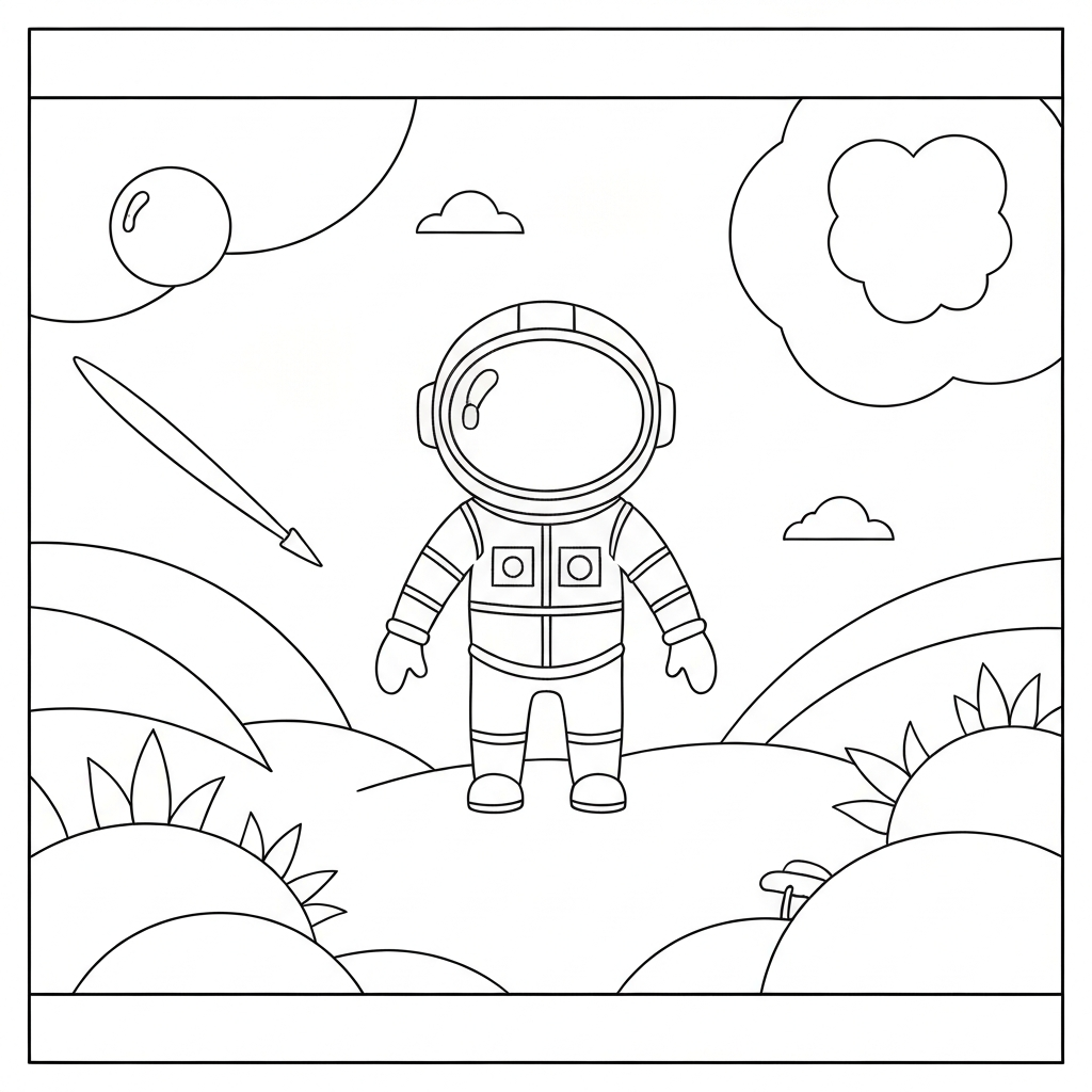 pagina da colorare motivo astronauta