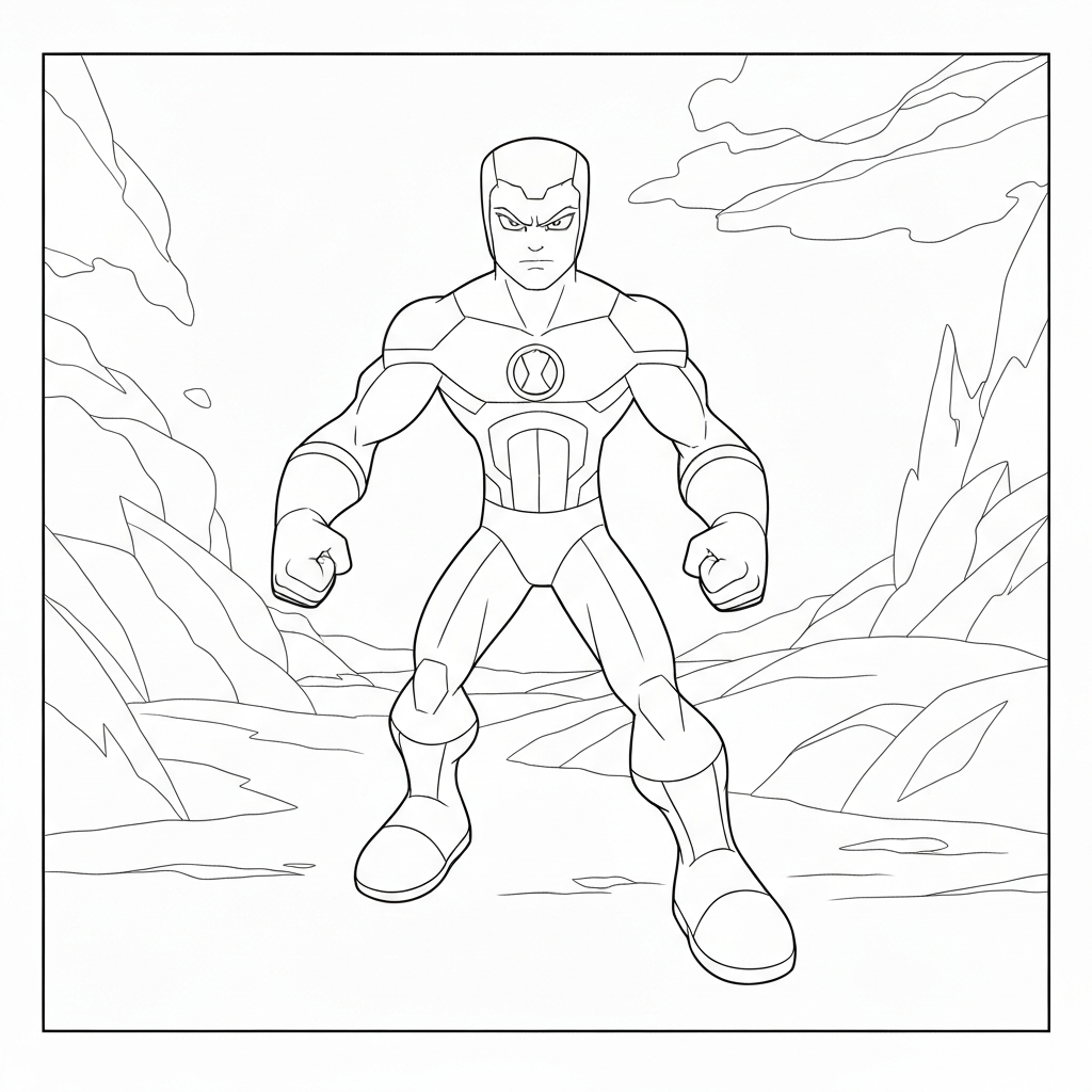 página para colorir de ação do ben 10
