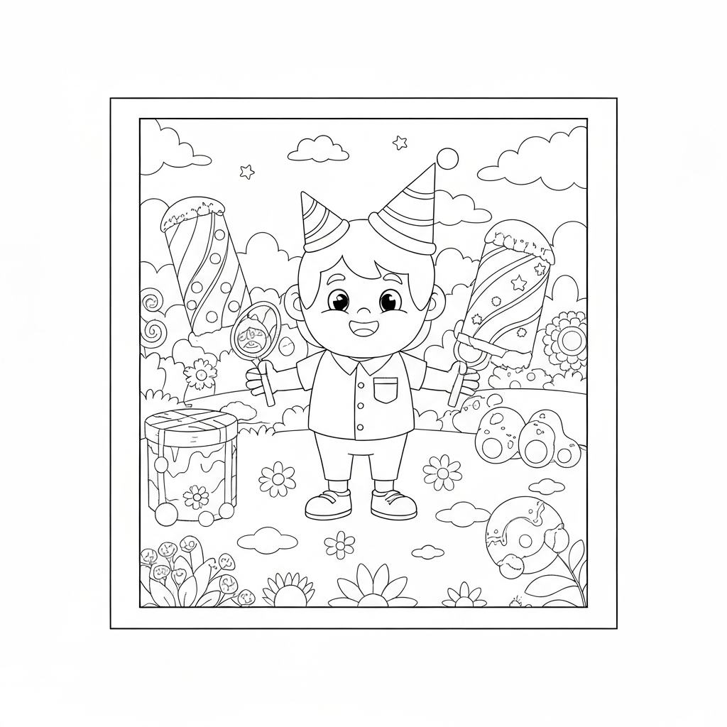 birthday card cartoon coloring page