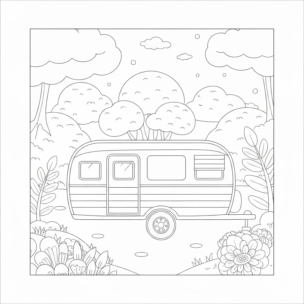 camper flowers coloring page