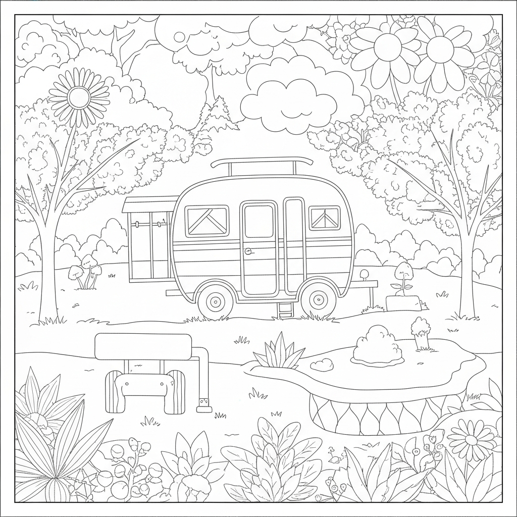 camper pattern coloring page