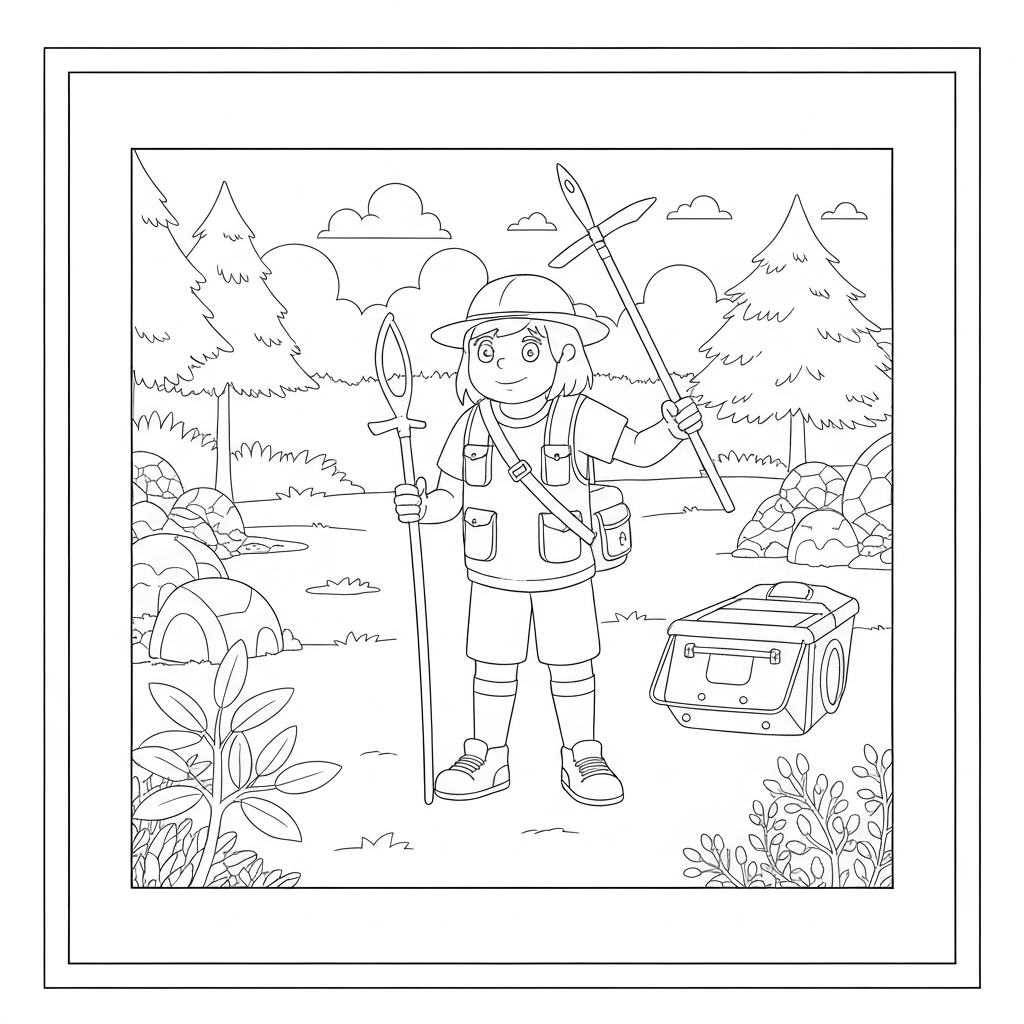 disegni da colorare camping azione pagina da colorare