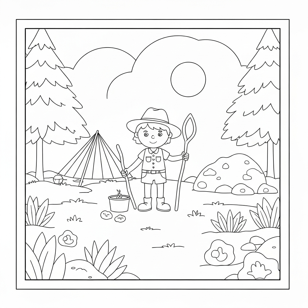 disegni da colorare camping facile pagina da colorare