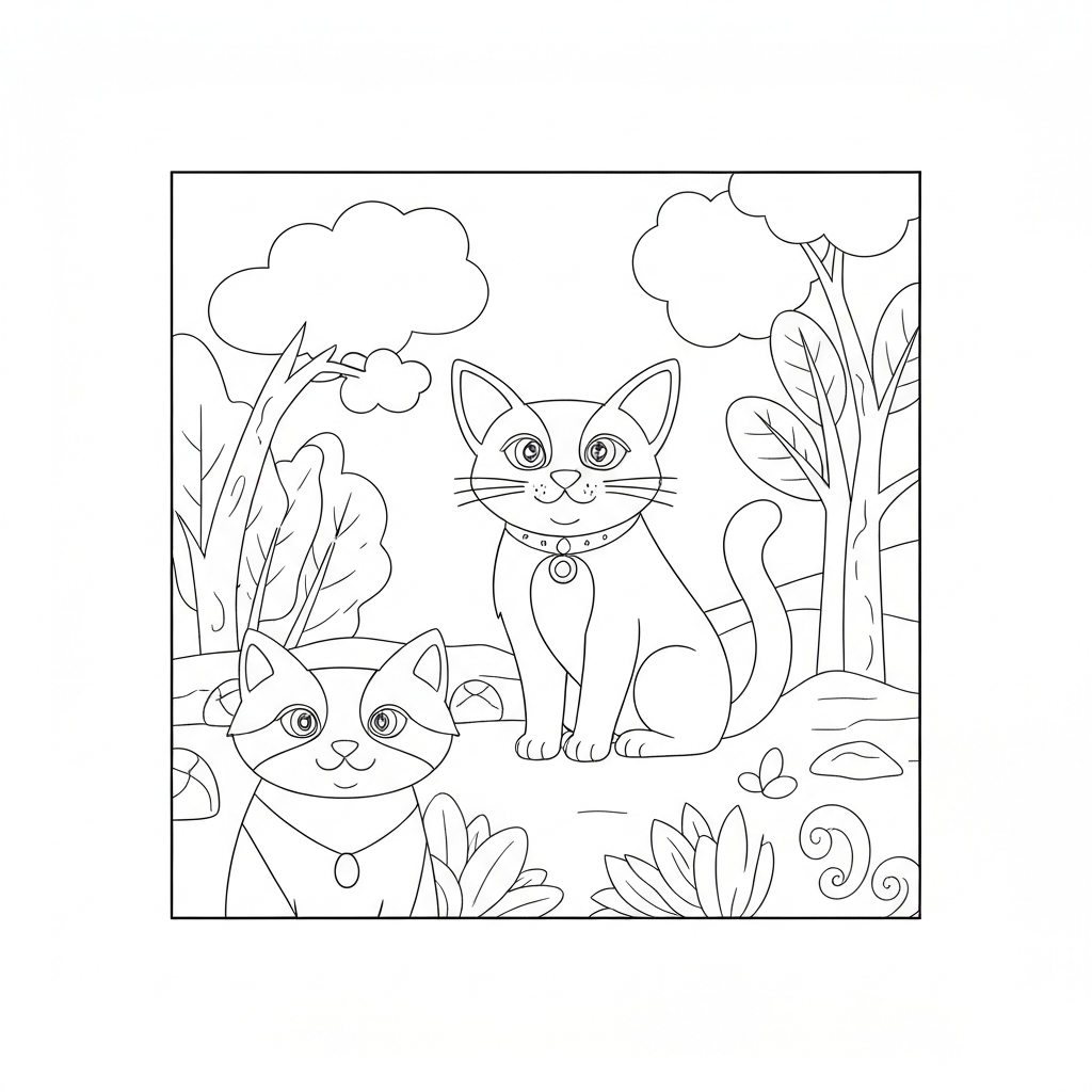 disegni da colorare gatto e cane decorativo